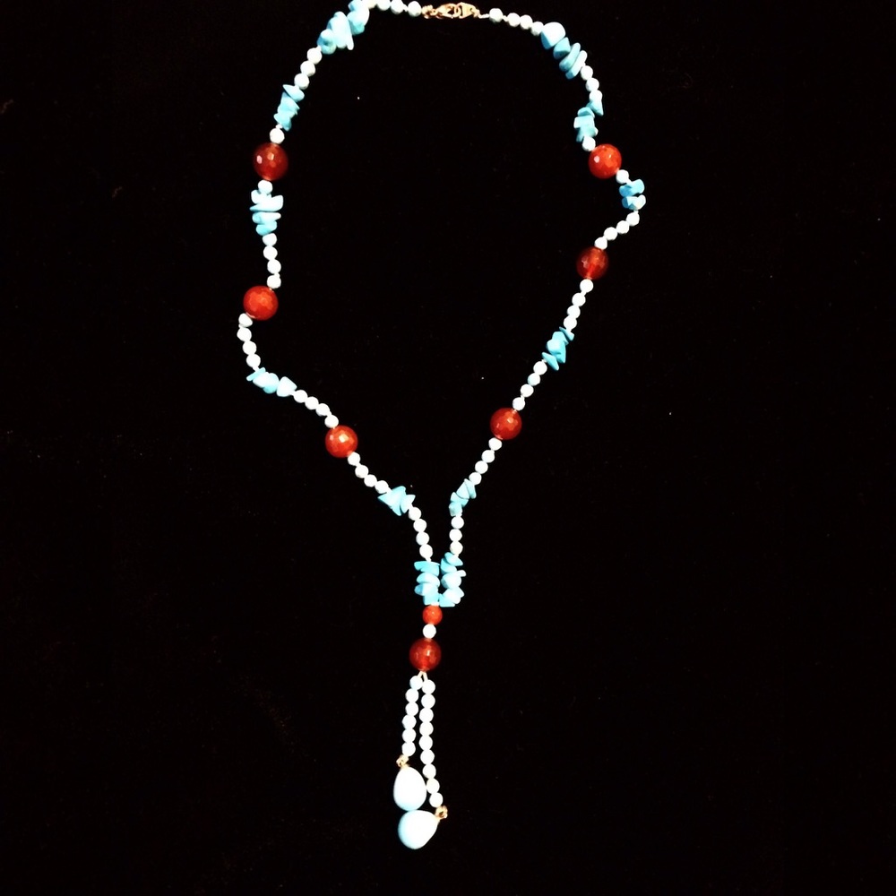 Vintage RARE Chalk Turquoise Teardrop beaded Necklace